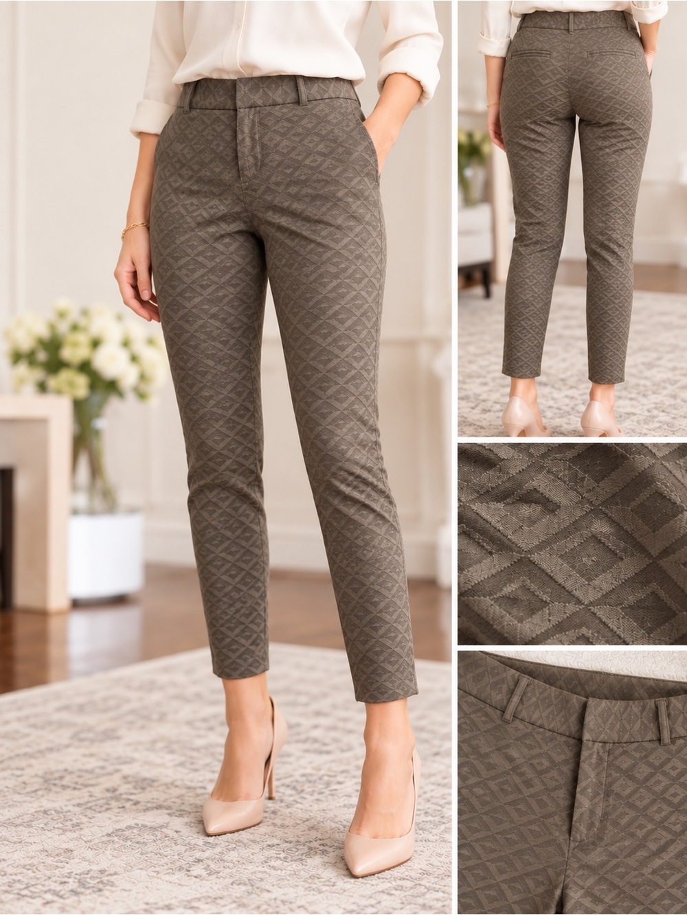 Banana Republic Factory Martin Fit Olive Diamond Jacquard Ankle Pants Size 2